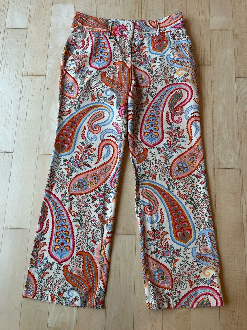 J. Crew Women’s Y2K Botanical Paisley Cotton Pants Cream Pink Size 4